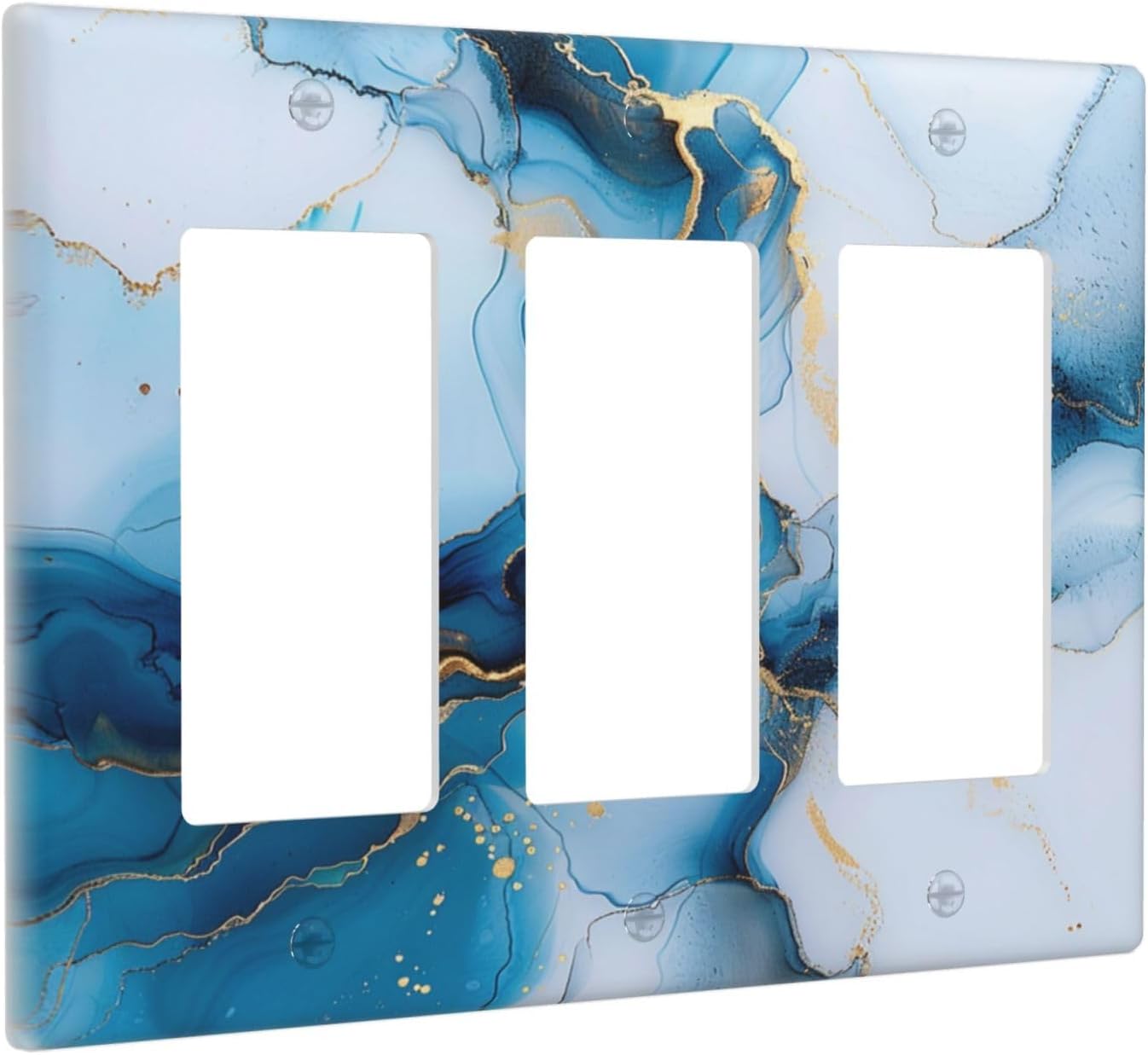 Decorative Outlet Covers Modern Abstract Blue Gold Line Marble 3 Gang Wall Plate Triple Rocker Light Switch Cover Plate Jumbo Electrical GFCI Faceplate for Kitchen Bedroom Home Decor