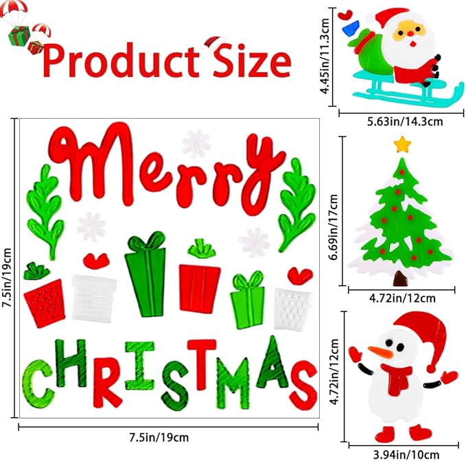 XIMISHOP 6pcs Christmas Gel Window Clings - Xmas Santa Claus Snowman Snowflake Penguin Window Decors