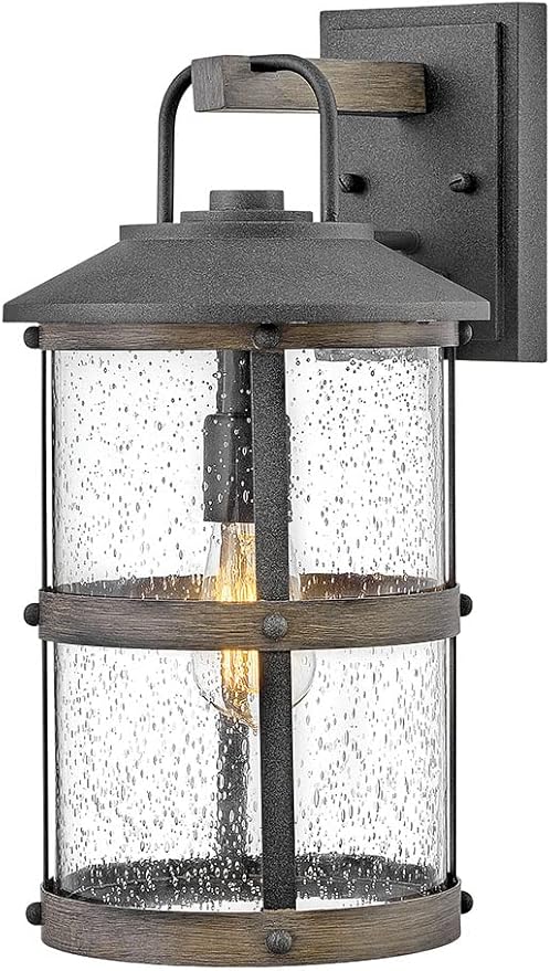 Hinkley Lakehouse Medium Wall Mount Lantern - Estate Series, 1-Light, Coastal, Aluminum, Clear Seedy Glass - Aged Zinc with Driftwood Gray Accents