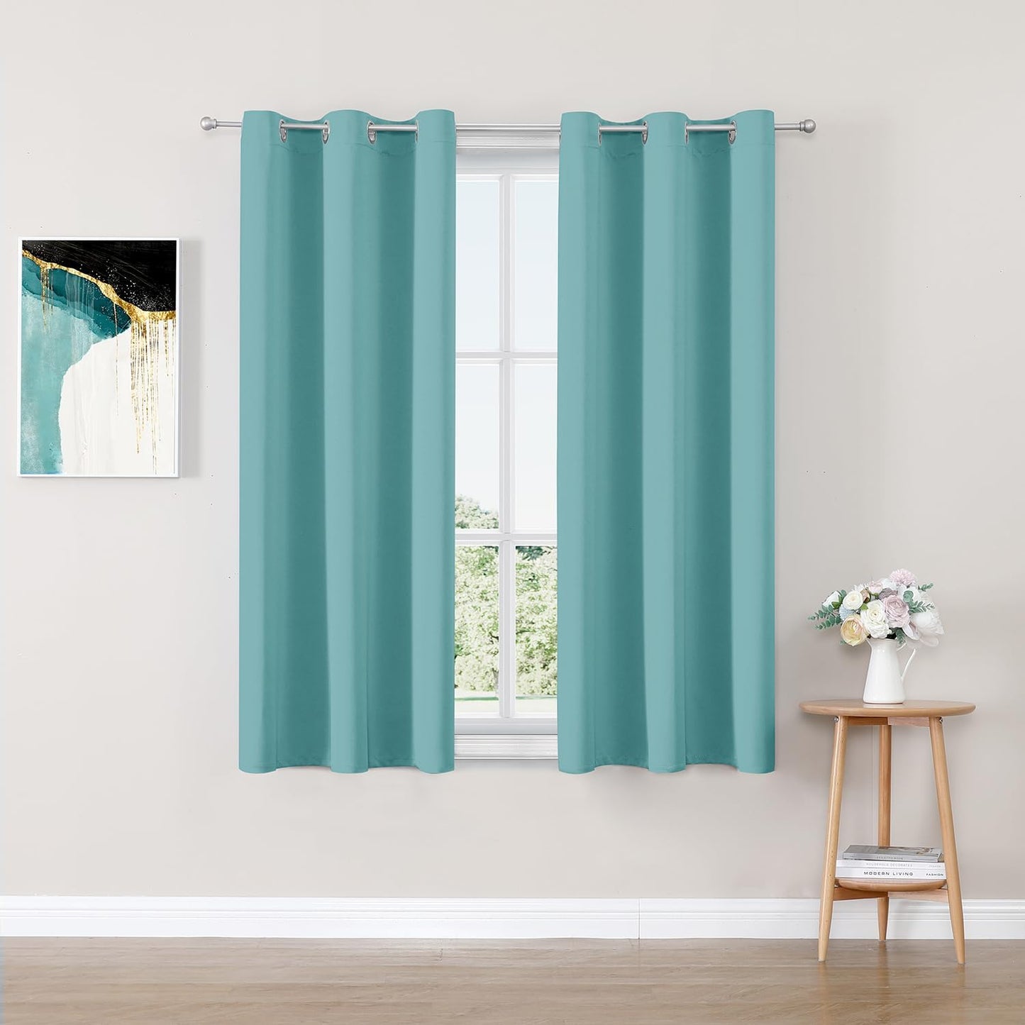 ChrisDowa Blackout Curtains 63 inches Long for Bedroom - 2 Panels Set Grommet Thermal Insulated Room Darkening Curtains for Living Room (Aqua, 42 x 63 Inch)