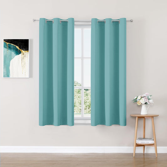 ChrisDowa Blackout Curtains 63 inches Long for Bedroom - 2 Panels Set Grommet Thermal Insulated Room Darkening Curtains for Living Room (Aqua, 42 x 63 Inch)