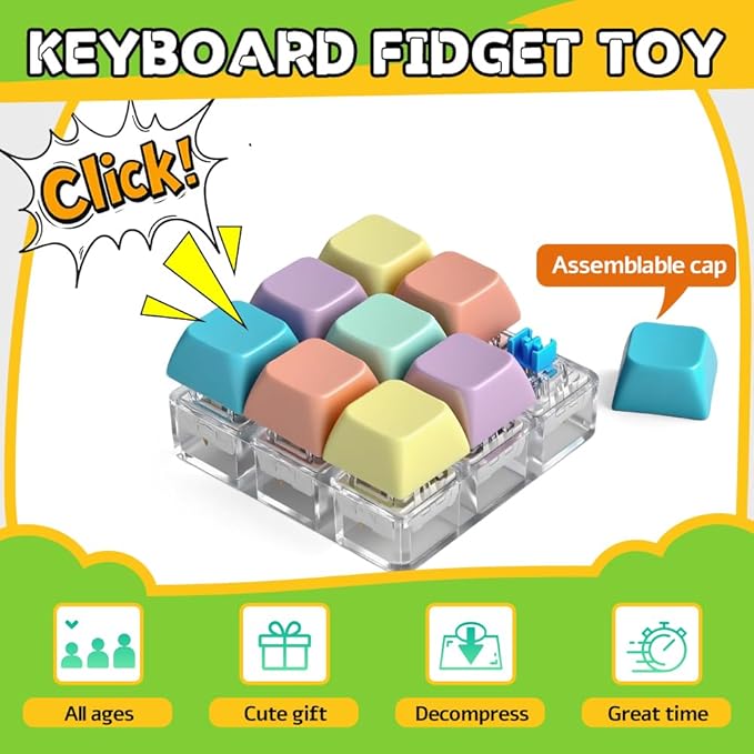 Fidget Toys Set for Adults, Sensory Pack with Fidget Slider, Fidget Cube, Spinner Toy, Keyboard Clicker Toy, Fidget Pad, Stress Relief Desk Gadget for Office, Birthday Gift Set