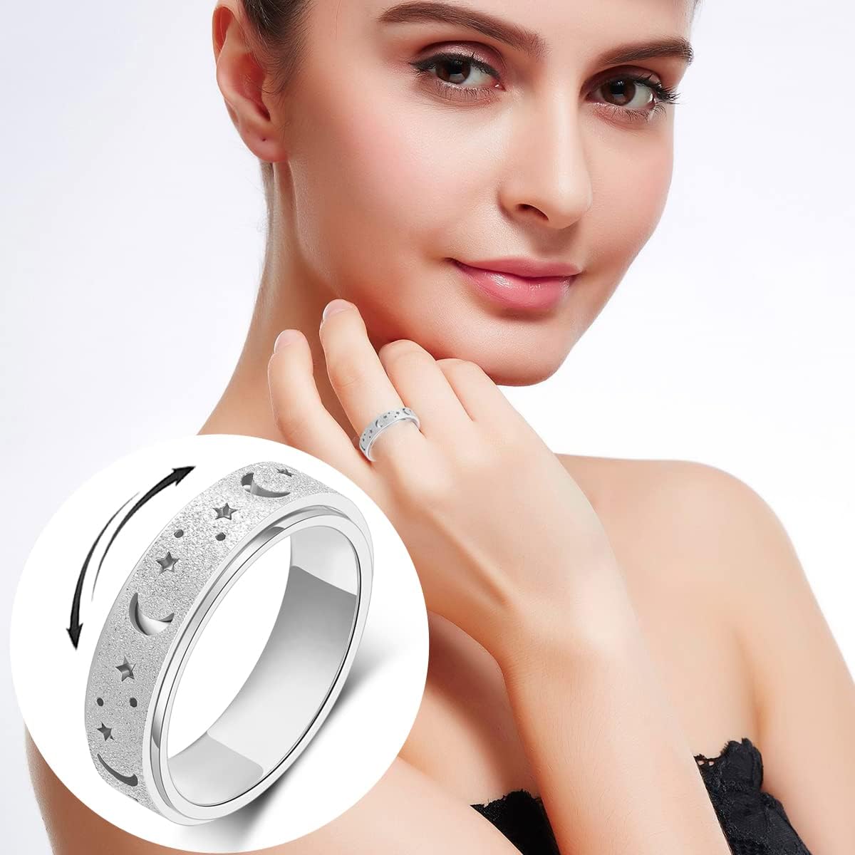 OreilleStar Anxiety Ring for Women Spinner Ring Stainless Steel Fidget Ring Fidget Toys Adults Spinner Rings Fidgit Ring Men Silver Size 8