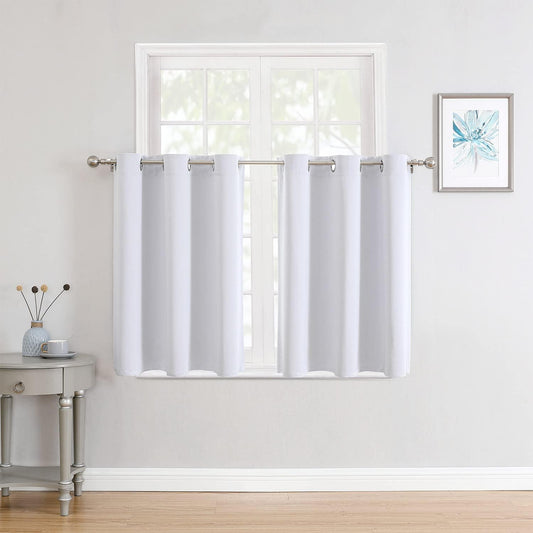 ChrisDowa Small Window Curtains for Kitchen and Bedroom - Grommet Short Thermal Insulated Room Darkening Curtains (2 Panels, Greyish White, 52 x 36 Inch)