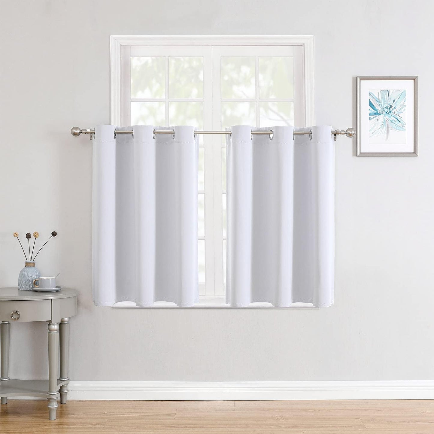 ChrisDowa Small Window Curtains for Kitchen and Bedroom - Grommet Short Thermal Insulated Room Darkening Curtains (2 Panels, Greyish White, 42 x 36 Inch)