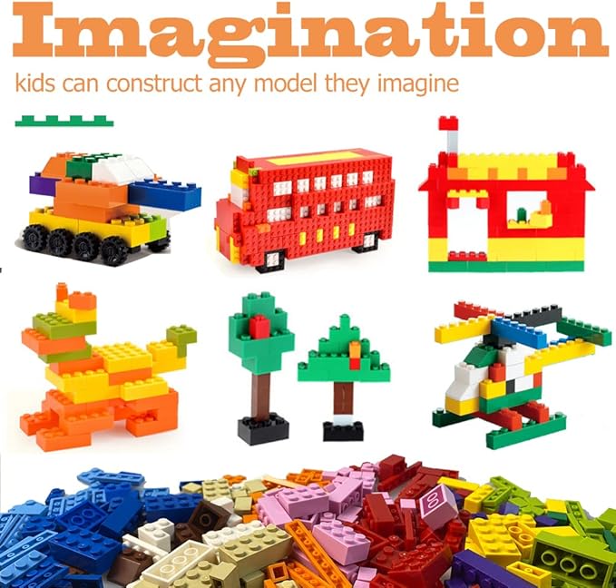 1100 Pieces Building Blocks, Compatible with All Major Brands, Classic Bulk Blocks, Includes Wheels, Door, Window, Street Lights