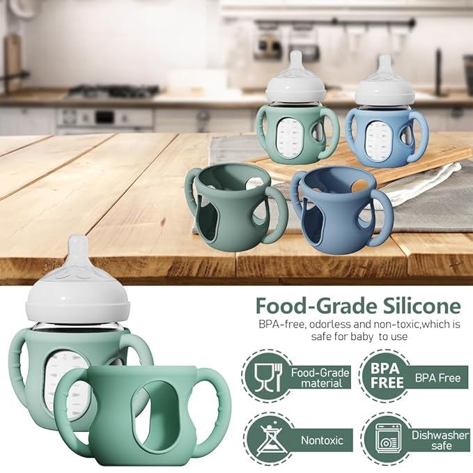 2 Pack Silicone Sleeves for Avent Natural Glass Bottles, Anti Breakage Bottle Holder with Handle, Compatible Philips Avent Glass Natural Bottle 4 oz