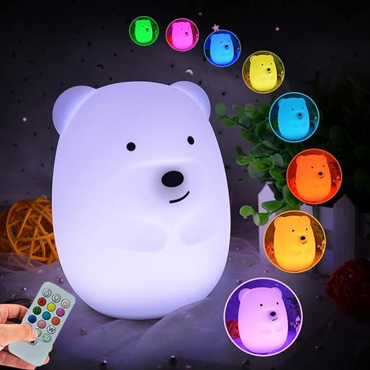 Bear Night Lights for Kids, Bedside lamp for Children, Baby Nursery Light - Break Resistant/Eye Caring/Adjustable Brightness Color/Time Setting/Gifts for Kids Babies Boys Girls - Medium