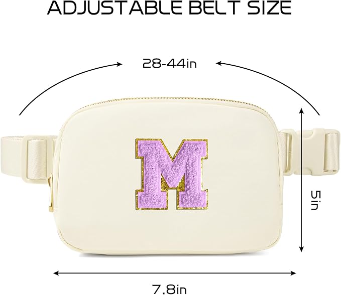 Gitus Gifts for 8 9 10 11 12 Year Old Girls Belt Bag Fanny Pack Crossbody Bags with Initial Letter Patch Cute Stuff Birthday Gifts for Teen Girls Women Personalized Trend Stuff (Ivory-M)