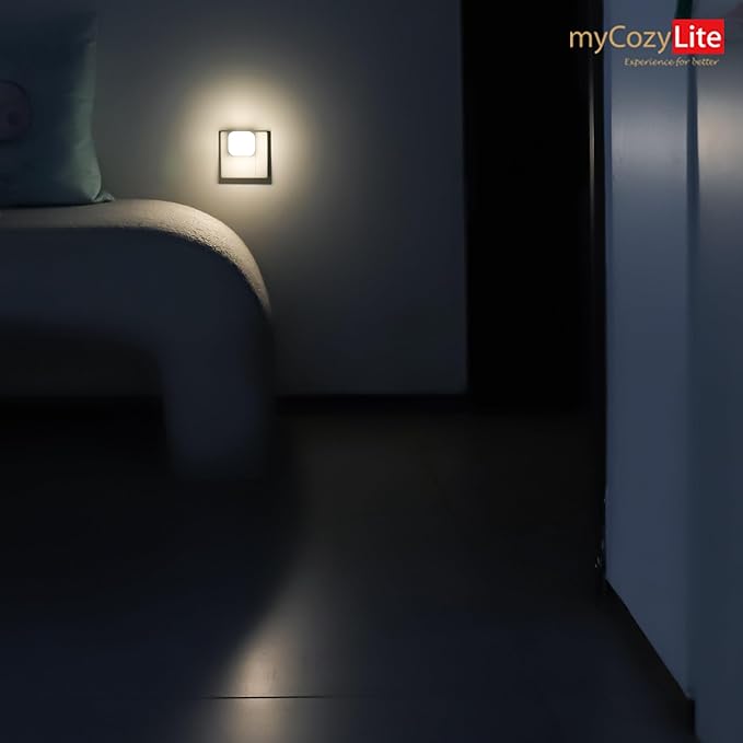 myCozyLite Red Night Lights Plug into Wall, Warm White Light, 2 in 1, Plugin Nightlights 4 Pack, Dusk to Dawn Sensor, Dimmable, Automatic Lights, for Bathroom, Bedroom, Kitchen, Hallways, Nursery