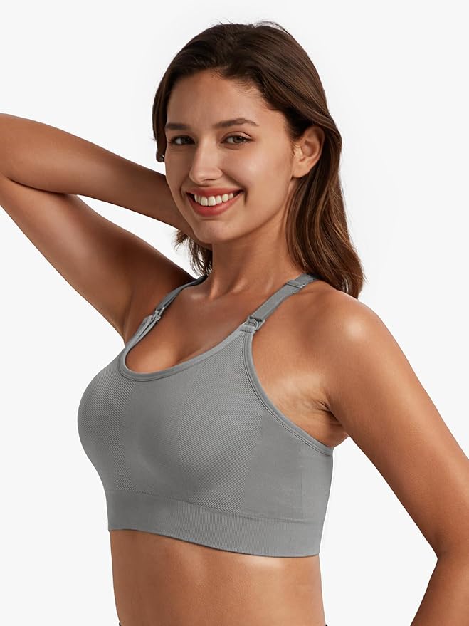 Angelhood Nursing Bras for Breastfeeding, Seamless Nursing Sports Bra Medium Impact Support Maternity Bras for Pregnancy