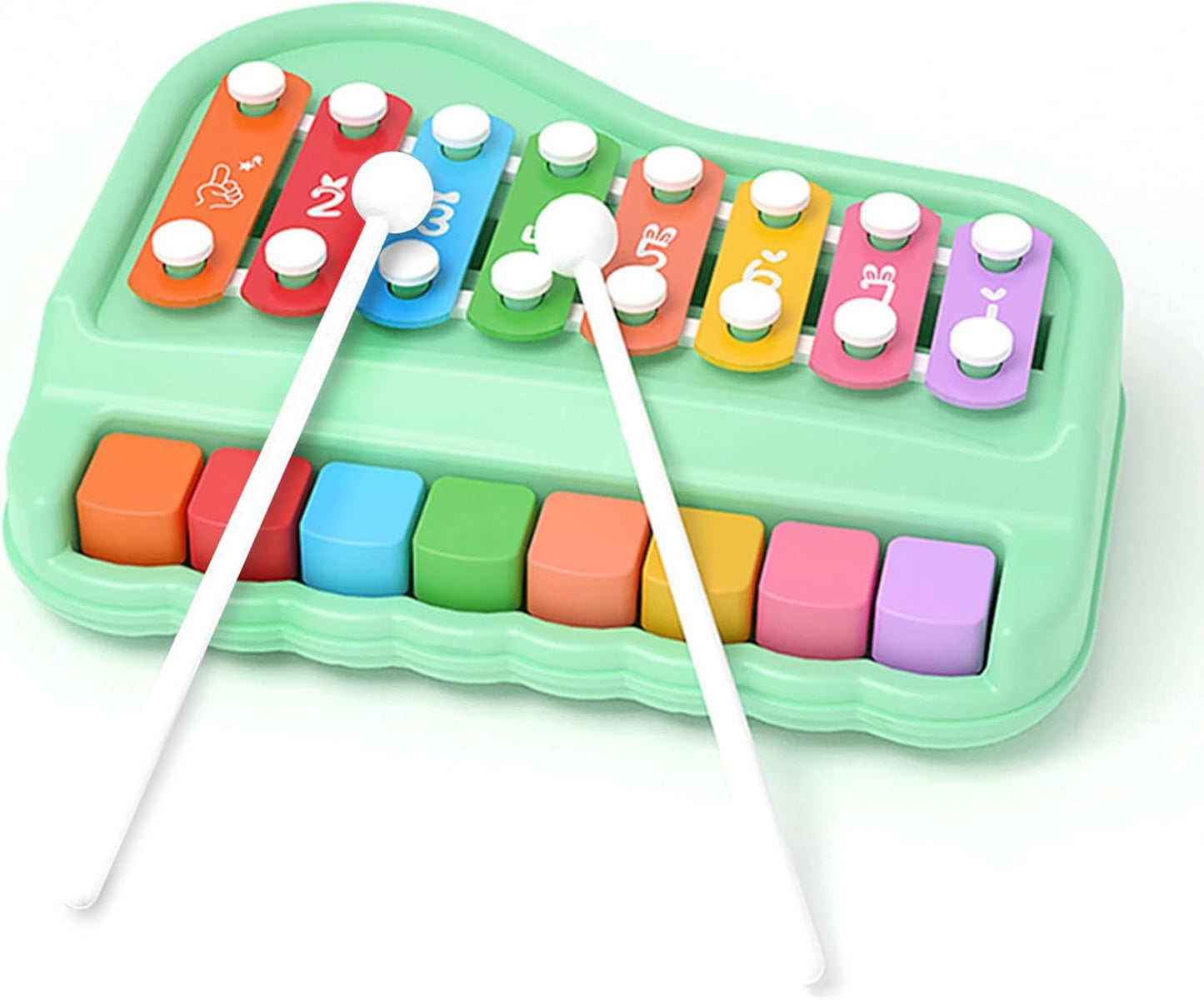 2 in 1 Baby Piano Xylophone for Toddlers 1-3 Years Old, 8 Multicolored Key Keyboard Baby Xylophone Piano, Preschool Educational Musical Learning Instruments Toy for Baby Kids Girls Boys