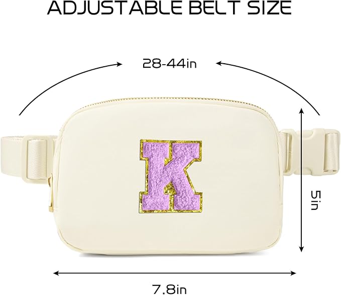 Gitus Gifts for 8 9 10 11 12 Year Old Girls Belt Bag Fanny Pack Crossbody Bags with Initial Letter Patch Cute Stuff Birthday Gifts for Teen Girls Women Personalized Trend Stuff (Ivory-K)