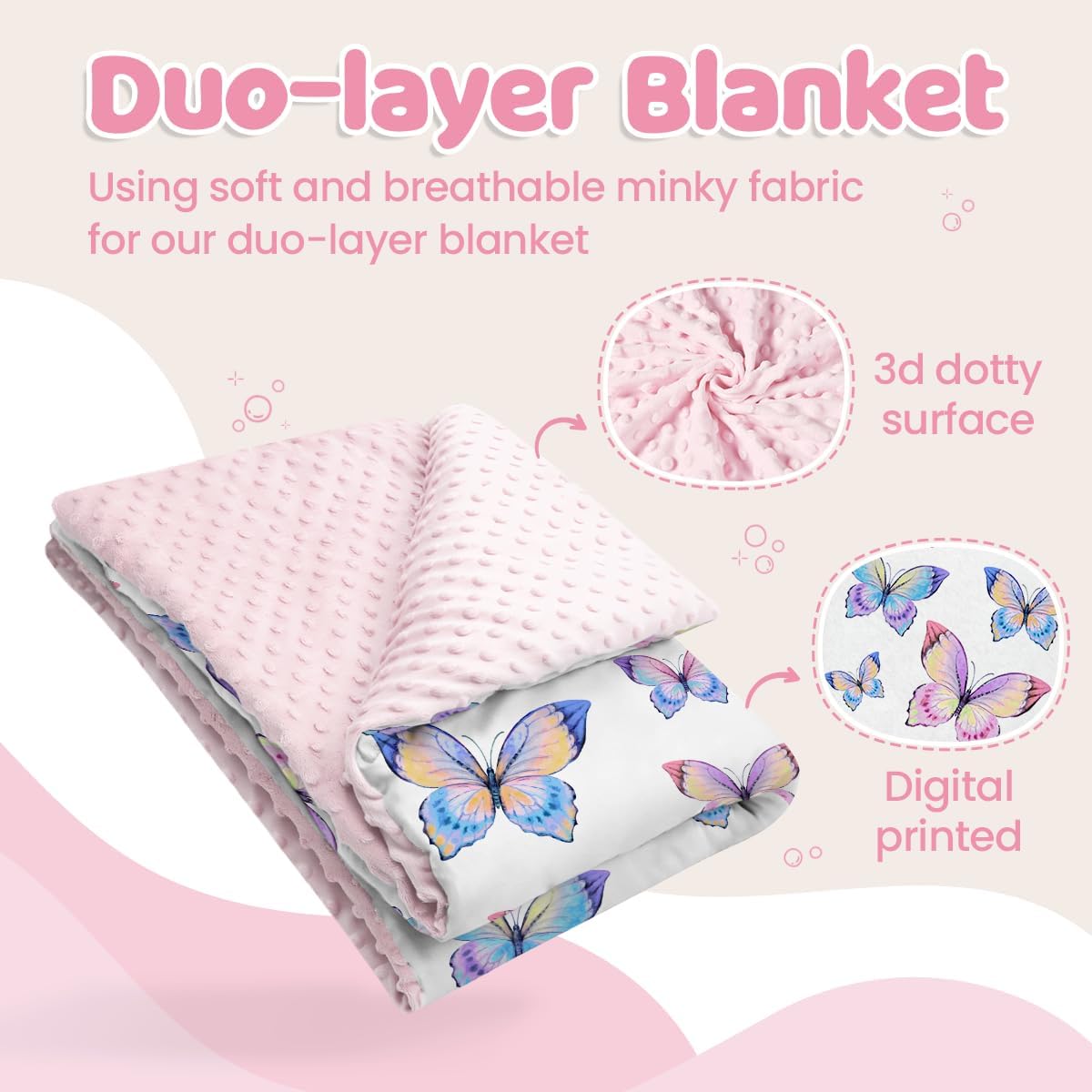 SANDJEST Kid Blankets for Girls 30 x 40 - Kids Throw Minky Blankets with Layer Dotted Backing - Gifts for Birthday Nursery Room Decor