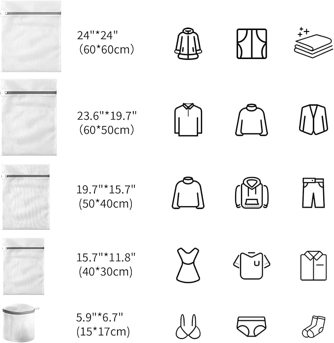 Mesh Bra Bags for Laundry(9 Pack) by MDSXO, White Lingerie Bags for Washing Delicates,Baby Laundry,Sock,Travel Storage[1XXL/2XL/3L/2M/2bra bags]