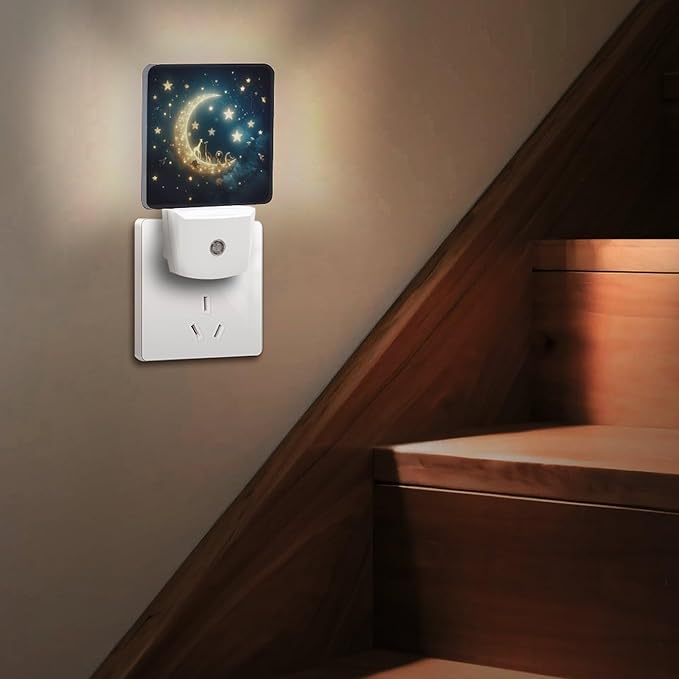 Moon and Starry Sky Night Light, Plug into Wall Decor Nightlights for Bedroom, Bathroom, Hallway, Kitchen, with Dusk to Dawn Light Auto Sensors LED Night Lights for Boys Girls Women Men Room Gifts