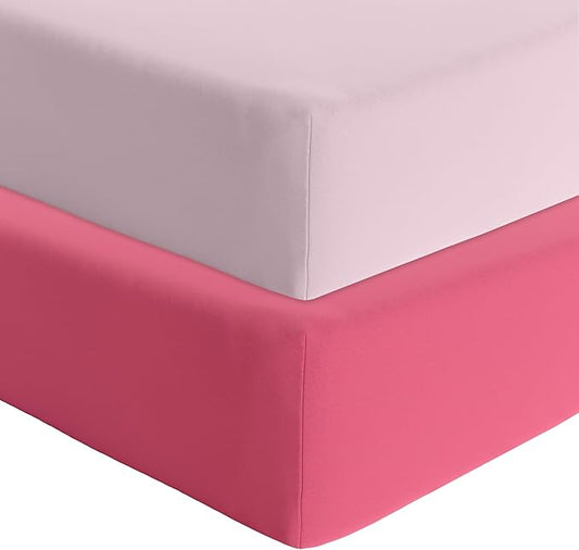 Featherhead™ 2-Pack Fitted Crib Sheets - 100% Cotton - 52" x 28" x 9" for Standard Crib and Toddler Mattress (Percale Pink)