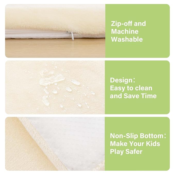 Baby Play Mat for Floor,1.3" Thick Soft Foam Playpen Mat with Removable Washable Cover,Waterproof & Anti-Slip 50" x 50" Nursery Rug for Tummy Time,Kids Crawling Mat for Toddlers Infant, Beige