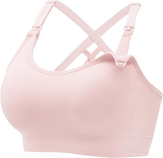 Angelhood Nursing Bras for Breastfeeding, Seamless Nursing Sports Bra Medium Impact Support Maternity Bras for Pregnancy