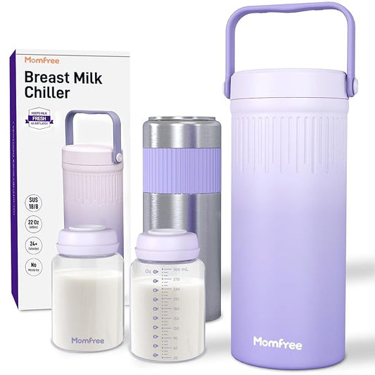 22oz Portable Breast Milk Cooler for Breastmilk Storage, Liquid Gold Saver 360° Cooling Keeps Milk Fresh for 24 Hours, Larger Capacity Breastmilk Chiller with 2pcs Bottles for Outdoor Mom