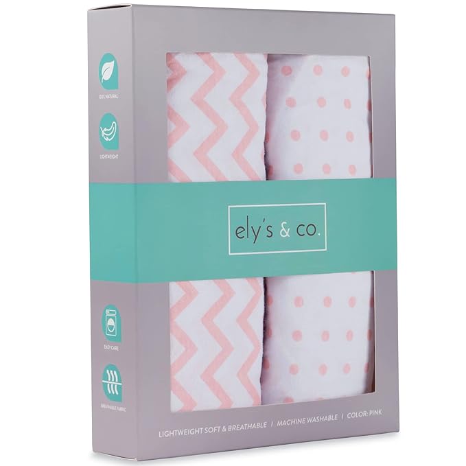 Ely's & Co Pack n Play , Portable mini Crib Sheet Set 100% Jersey Cotton Pink Chevron and Polka Dots for Baby Girl, 2 Pack