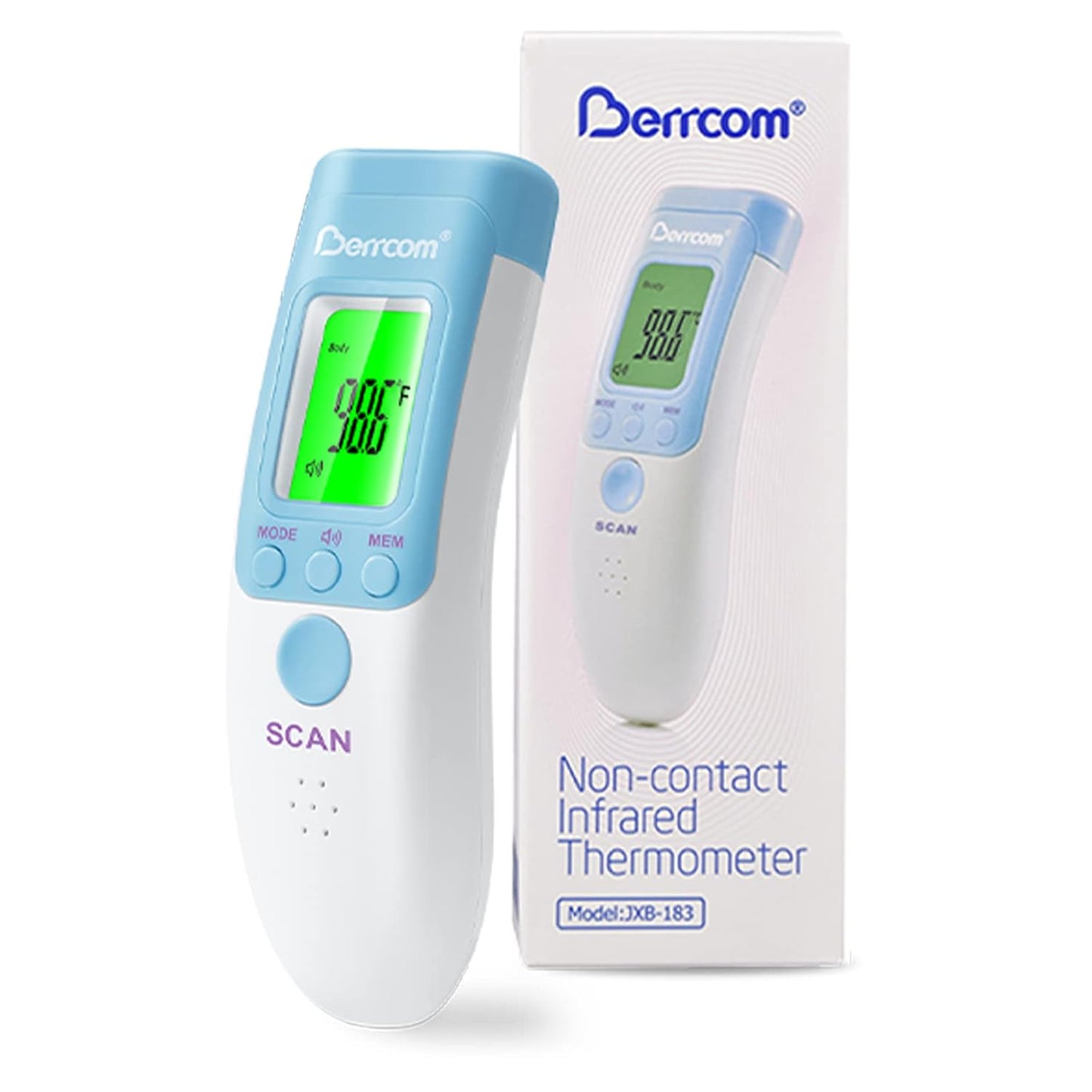 Berrcom Forehead Thermometer for Adults and Kids, Non-Contact Infrared Digital Thermometers for Fever, Room, and Object, Touchless Temperature Gun with Fever Alert