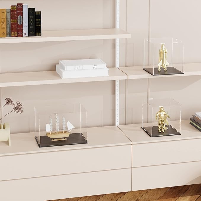 Acrylic Display Case, 8x8x9.6 Inch Rectangle Acrylic Boxes for Display, Clear Display Cases with Matte Black Base and Lid for Collectibles and Figures