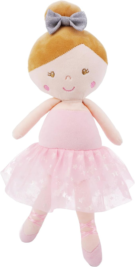 June Garden 16" My First Ballerina Ruby - Soft Plush Baby Doll with Rattle - Pink Outfit