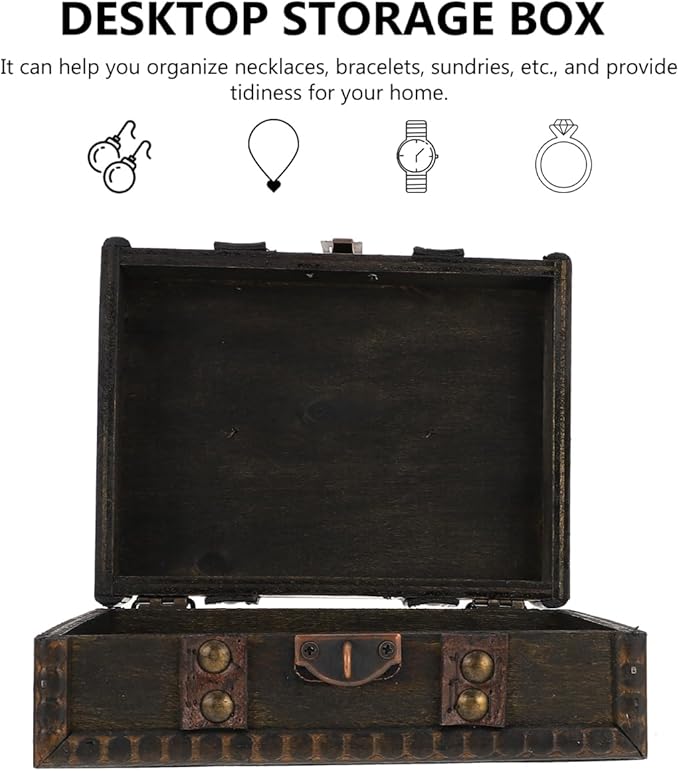 Veemoon Wooden Treasure Chest Box with Lock, Retro Pirate Jewelry Box Antique Cosmetic Storage Case Portable Chest with Hinged Lid Lock for Jewelry Cosmetic Photography Party Decoration (6 * 4.6")