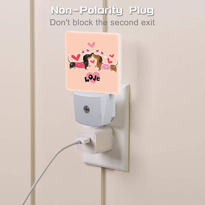 Valentine's Day Dachshund Dogs Night Light for Kids, Two Love Dachshunds Night Light Plug in with Dusk to Dawn Sensor,0.5w Energy Saving Nightlight for Hallway Stairway Kitchen Bedroom