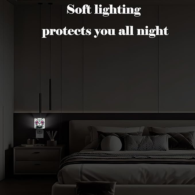 Cute Gray Cat Night Light,Plug Into Wall Decor for Stairway,Hallway,Kitchen,Dusk to Dawn Sensor Nightlights for Boys/Girls/Women/Men Room Gifts