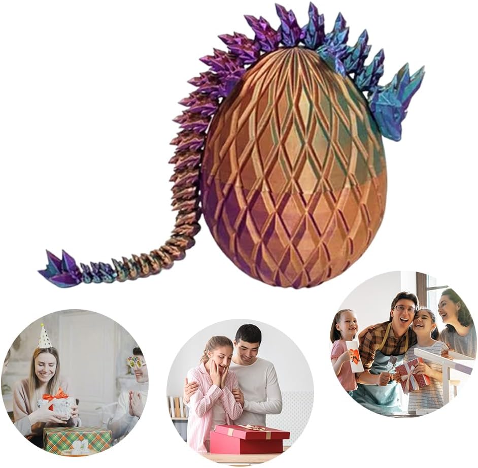 3D Printed Dragon Egg,Dragon Eggs with Dragon Inside,Crystal Dragon Fidget Toys,Full Articulated Dragon Dragon in Egg,Adults Fidget Toys for Autism ADHD (3 Colors Purple Orange Blue)