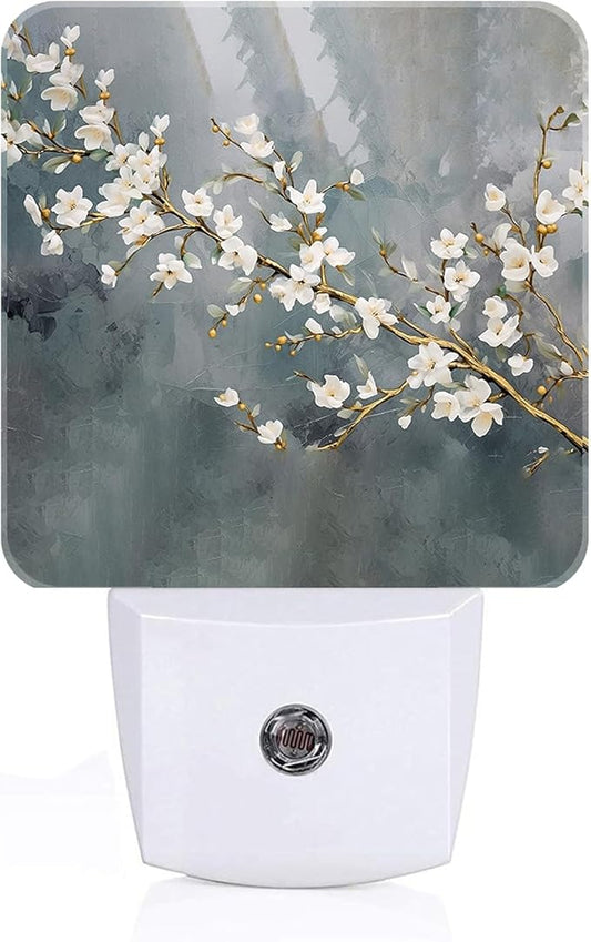 Pure White Flower Night Light,Plug-in Nightlights Auto Sensor Night Lamp Dusk to Dawn Lamp Home Decor for Nursery Children Girls Boys