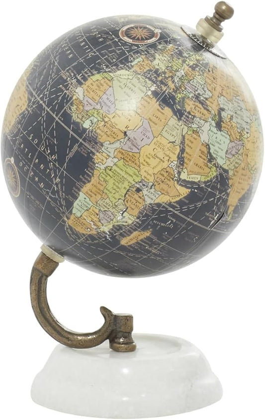 Deco 79 Modern Plastic Globe with Marble Base, 5" x 5" x 8", Black