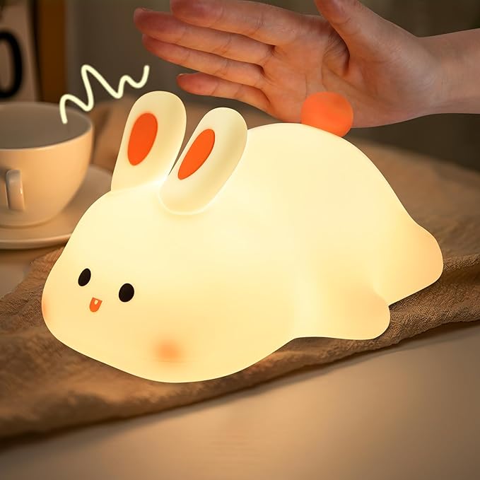 YISUN Bunny Night Light, Cute Silicone Nightlight for Baby Toddler, Rechargeable LED Nursery Lamp with Timer, 3 Level Dimmable Soft Squishy Night Lamp Gift for Bedroom Kids Room Decor
