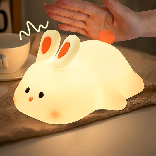 YISUN Bunny Night Light, Cute Silicone Nightlight for Baby Toddler, Rechargeable LED Nursery Lamp with Timer, 3 Level Dimmable Soft Squishy Night Lamp Gift for Bedroom Kids Room Decor