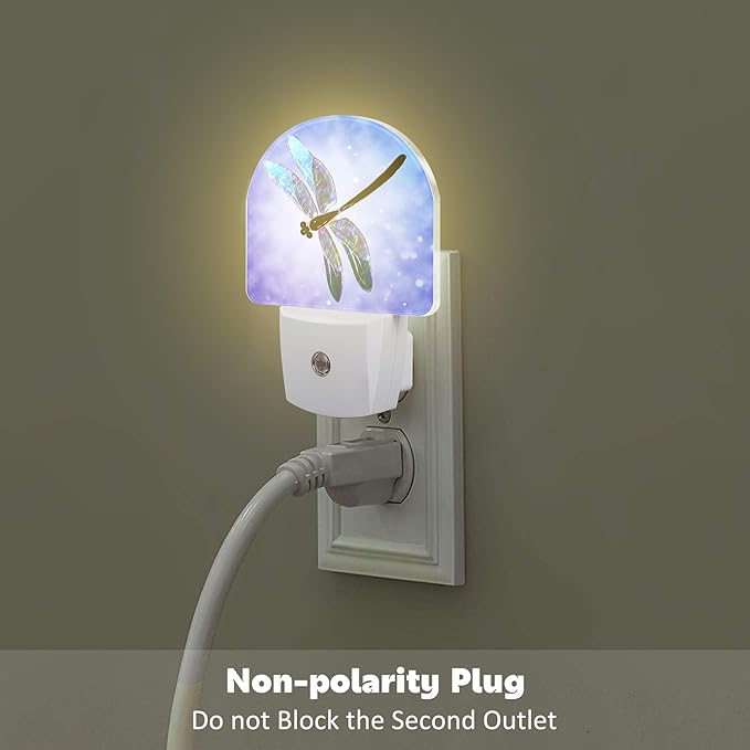 Fantasy Purple Dragonfly Night Light for Kids,Beautiful Glitter Dragonfly Night Light Plug in with Dusk to Dawn Sensor,0.5w Energy Saving Nightlight for Hallway Stairway Kitchen Bedroom