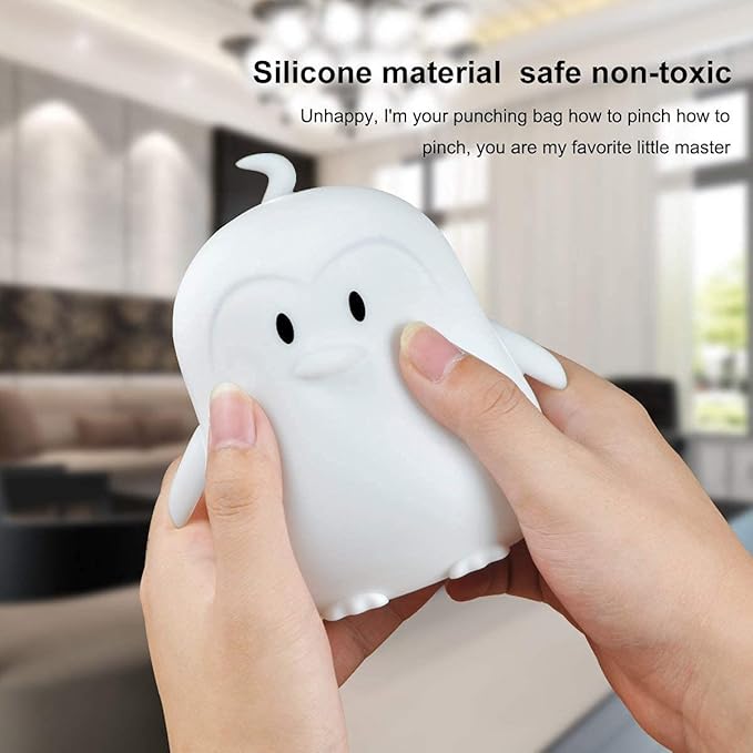Night Light, LED Cute Silicone Lamp Bedside Lamp, Animal Light - 9 Colors Changing/USB Rechargeable/Remote Control/Dimmable Children Night Light for Kids/Bedroom/Baby Feeding - Medium Penguin