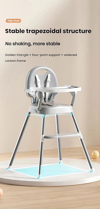 Nine point nine High Chair with Three Modes, Highchair for Babies and Toddlers, Adjustable and Easy to Fold High Chairs, Highchairs with Non-Slip Pedal (8123 Grey)