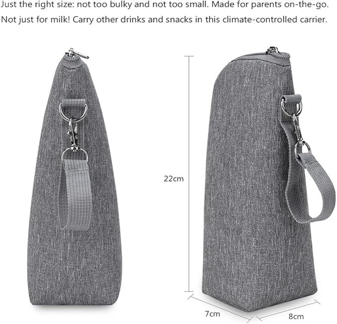 Kisangel Insulated Bottle Cooler Bag for Travel and Daycare Small Oxford Cloth Thermal Bottle Bag with Handle and Zipper Closure Portable Grey