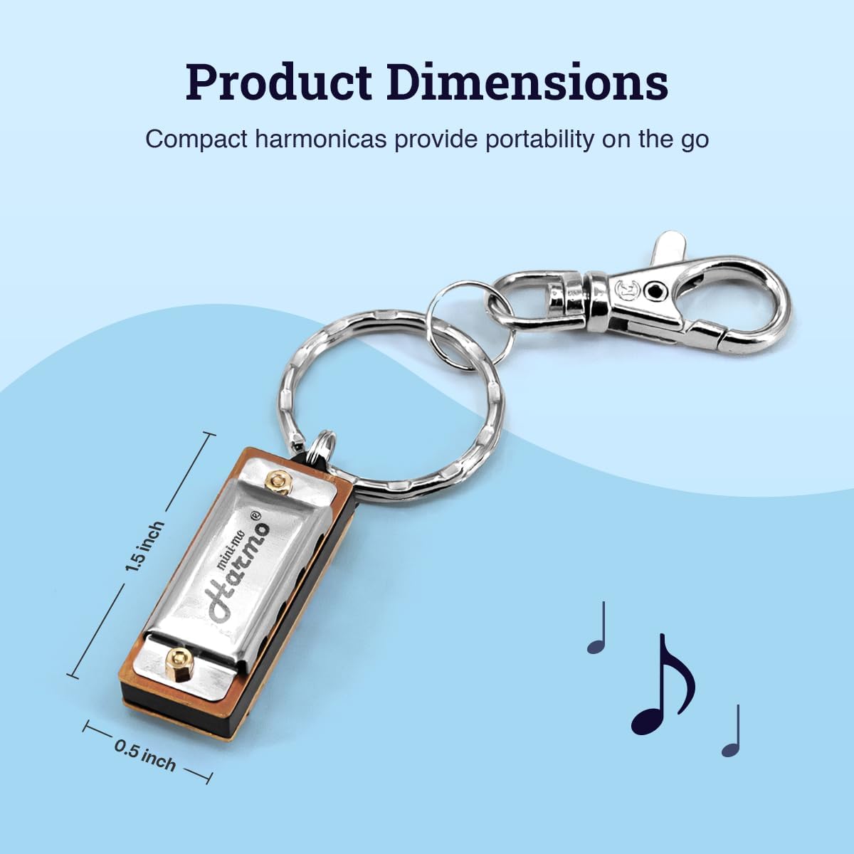 Harmo Mini-Mo Keychain Harmonica - 4 Hole 8 Tunes Type C Mini Harmonica Keychain, Stylish and Portable Mini Keychain, USA Designed Stainless Steel, Ideal Music Keychain Accessory