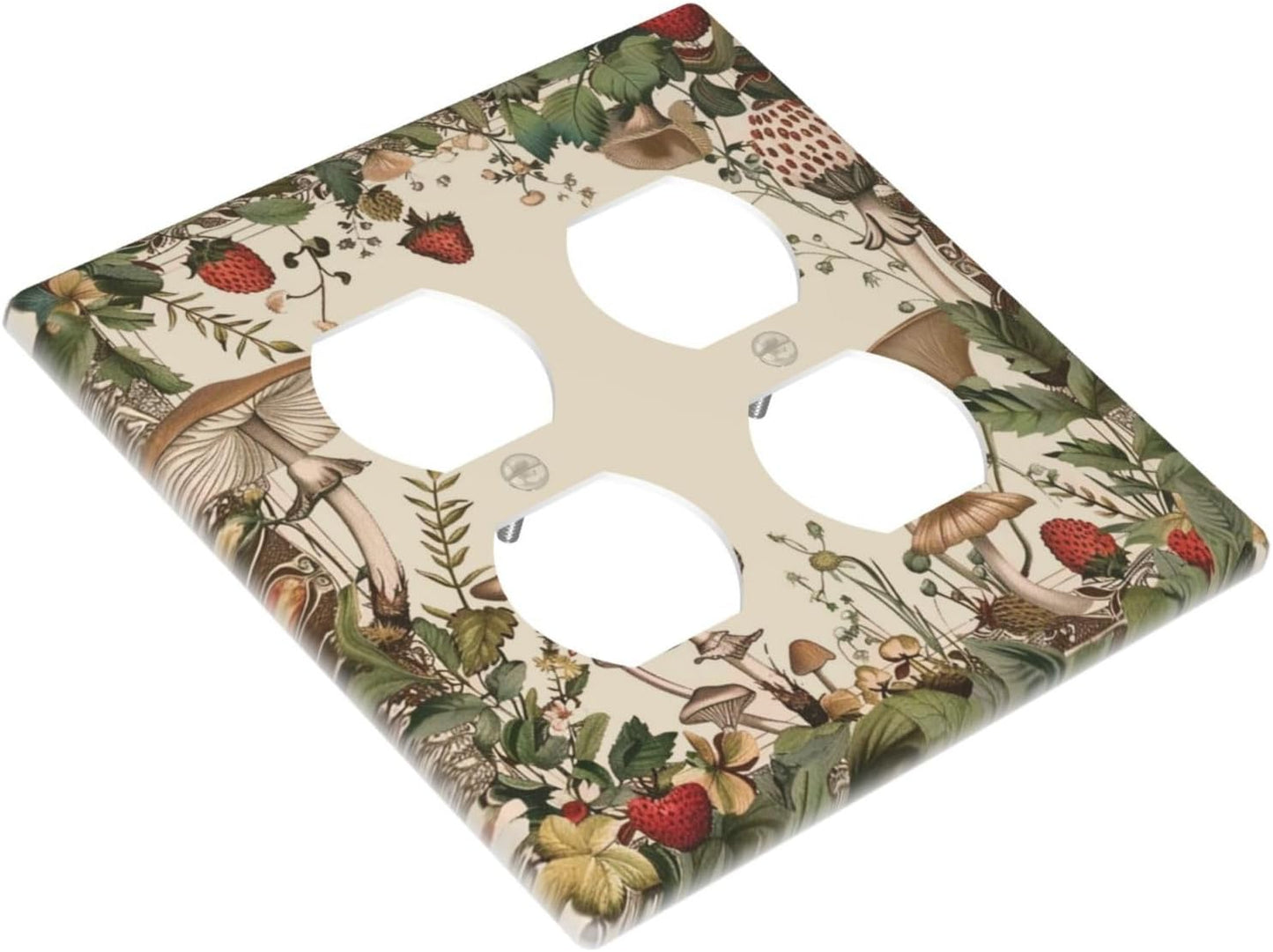 Decorative Outlet Covers Rustic Mushroom Garden Red Strawberry 2 Gang Wall Plate Cover Double Duplex Receptacle Two Switch Light Switch Cover Plate Jumbo Faceplate for Home Decor