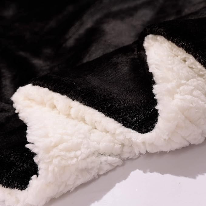 NANPIPER Fleece Blanket Sherpa Throw,Soft Fuzzy Twin Blankets for Couch,Black 60"x80"