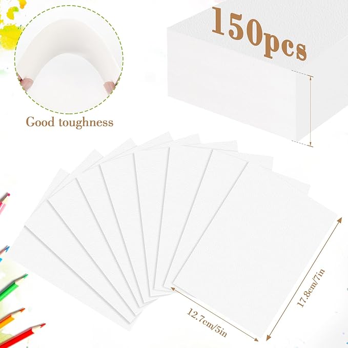150PCS 5x7 Watercolor Paper Bulk, 140lb/300g Cold Press Thick Water Color Paper Pad for Kid Child Adult, White Art Paper for Drawing Painting Markers Gouache, Textured Cotton Paper Sheets