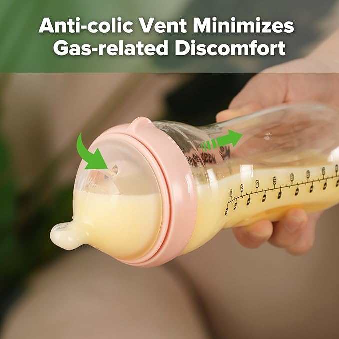 haakaa Gen.3 Natural Glass Baby Bottle 11oz/1PK - Wide Neck Anti-Colic Variable Flow Nipple,Easy to Clean & Latch for 6m+ Breastfeeding Baby Toddler,BPA-Free - Peach