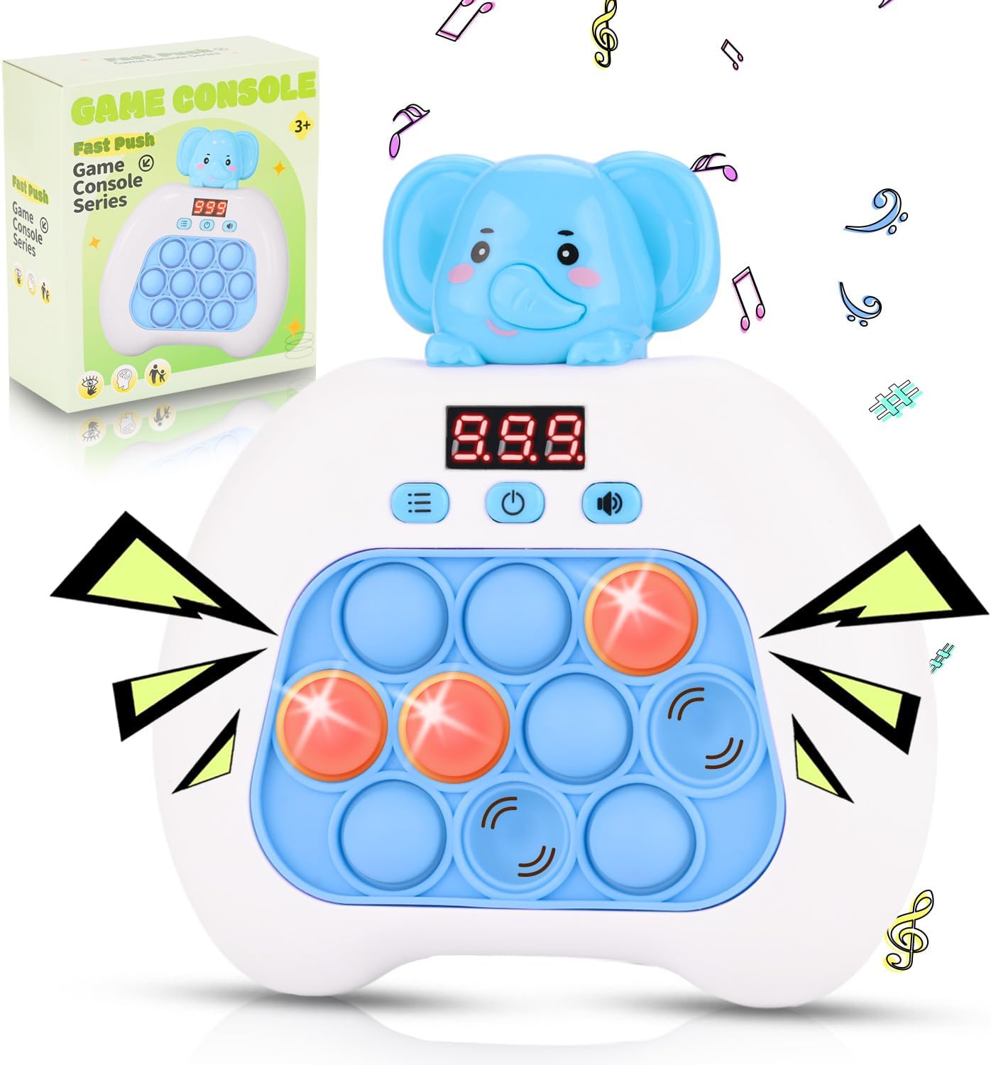 Quick Push Console Game, Pop Game Light up Fidget Toy, Handheld Puzzle Game Fast Push Bubble Game with Game Clearance Screen for Kids Teens Adults (Elephant)