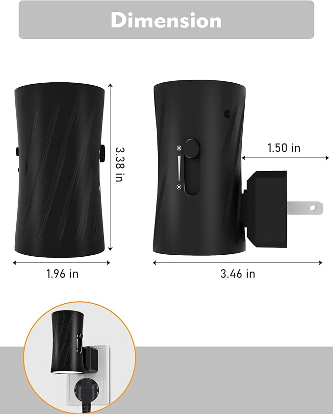 LED Plug in Night Light, Night Lights Plug into Wall with Light Sensor, 3000K/5000K Light Switch, 0-100LM Adjustable Brightness Wall Light, Dimmable Night Light for Hallway Bedroom Stairway, 2 Pack