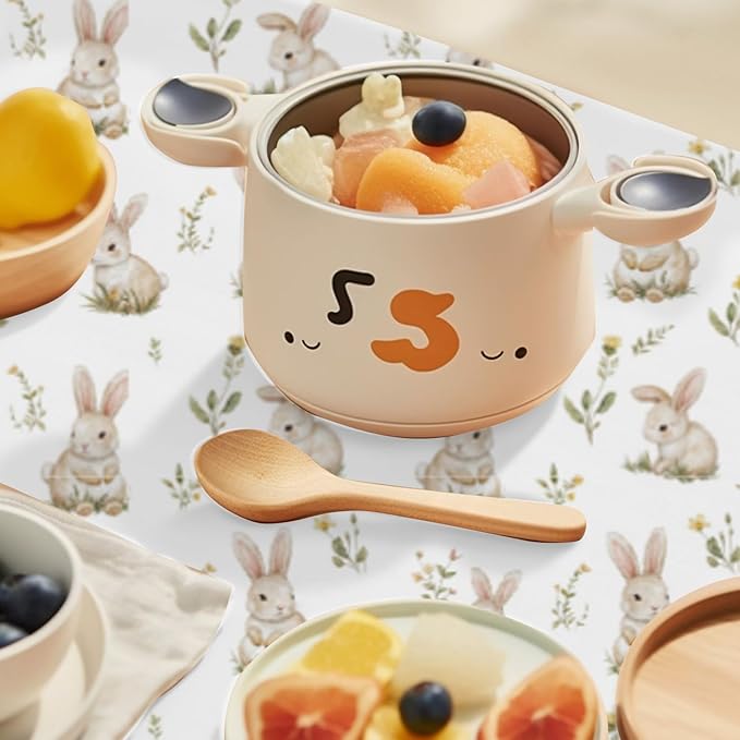 Baby Splat Mat for Under High Chair, 51 x 51 Inch Wipeable Splash Mat，Floor Protector，Wipe-Clean Tablecloth and Playing Mat (Rabbit)