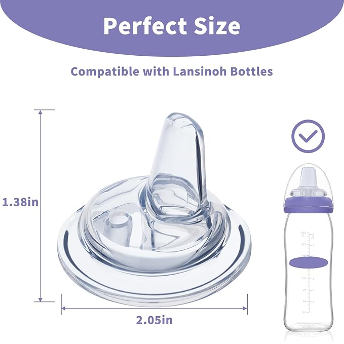 6 Packs Sippy Spout Nipples Compatible with Lansinoh Bottles, Soft Replacement Spout, Clear Silicone Sippy Cup Nipples, Transition from Bottle to Cup, No Spill and Comfortable, Easy to Clean, 6m+