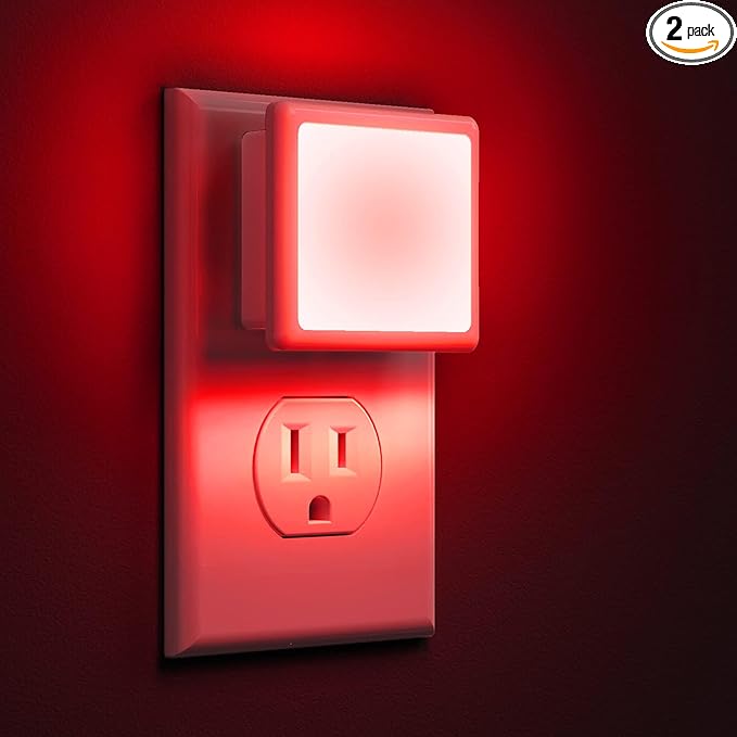 L LOHAS LED Red Night Lights Plug into Wall 2-Pack, 0.3W Plug in Night Light, Dusk to Dawn, Bright Nightlight Auto-On/Off, for Adults Kids Room Bedroom Bathroom Hallway Kitchen, Non-Dim